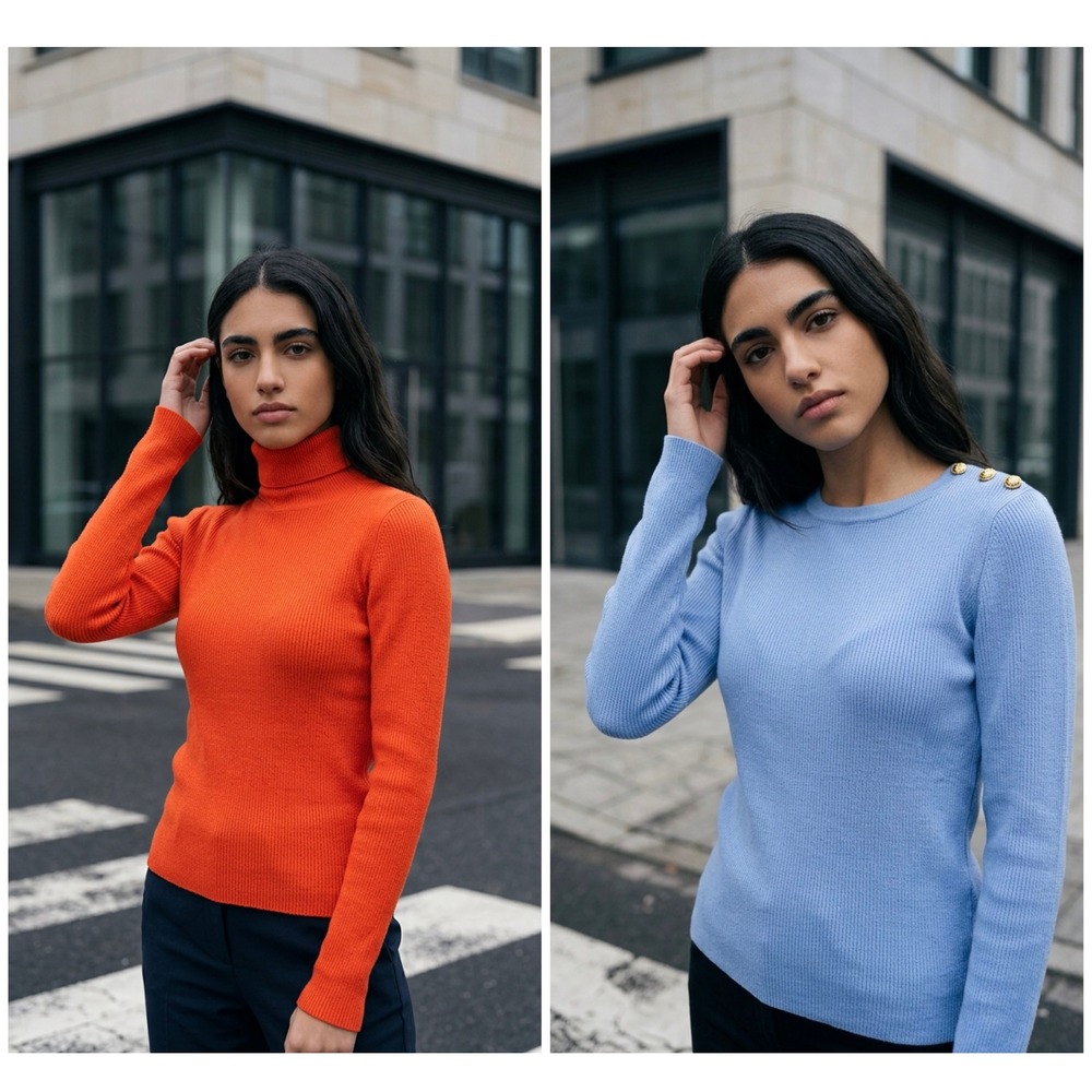 Lauren Ralph Lauren 2pc Sweater Bundle Orange Turtleneck Blue Med Preppy Coastal